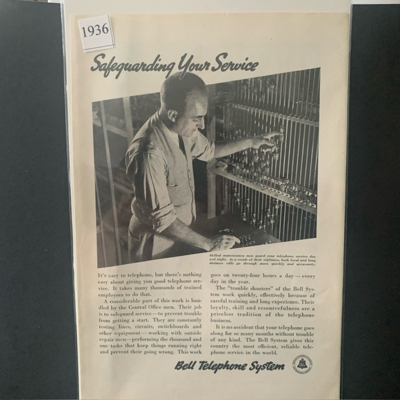 Vintage 1936 Bell Telephone System Safeguarding Your Service Ad Advertisement